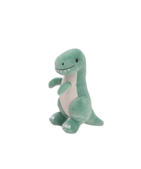 Two plush dinosaurs: a pink stegosaurus with teal plates and a blue brachiosaurus with golden spots. Soft, colorful, and perfect for kids or nurseries.