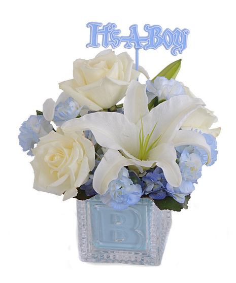 boy or girl arrangement in glass block with sign
