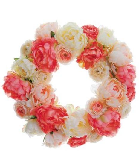 Peony & Ranunculus Corall Artificial  Wreath 21