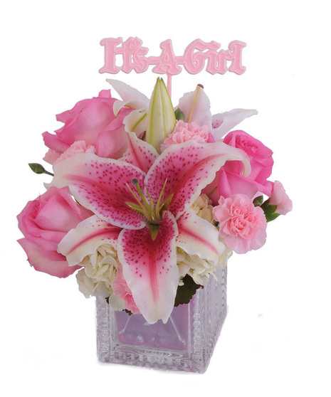boy or girl arrangement in glass block with sign